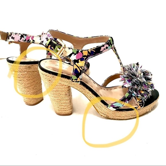 TAHARI Bangle Espadrille Sandals 7.5M Floral Print Jute Spring Summer Festival - Picture 15 of 15
